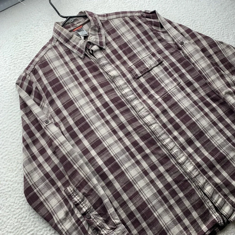 The North Face Button Up Shirt Mens Large L Maroon Gray Plaid Hiking Outdoors